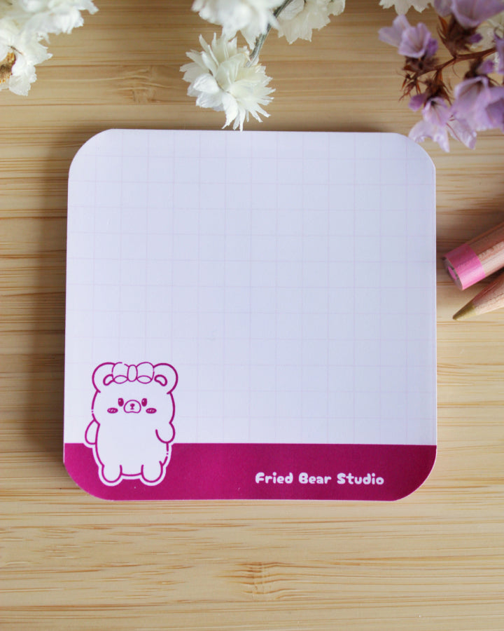 Memo Pad — Tofu Bear — Outline Pink
