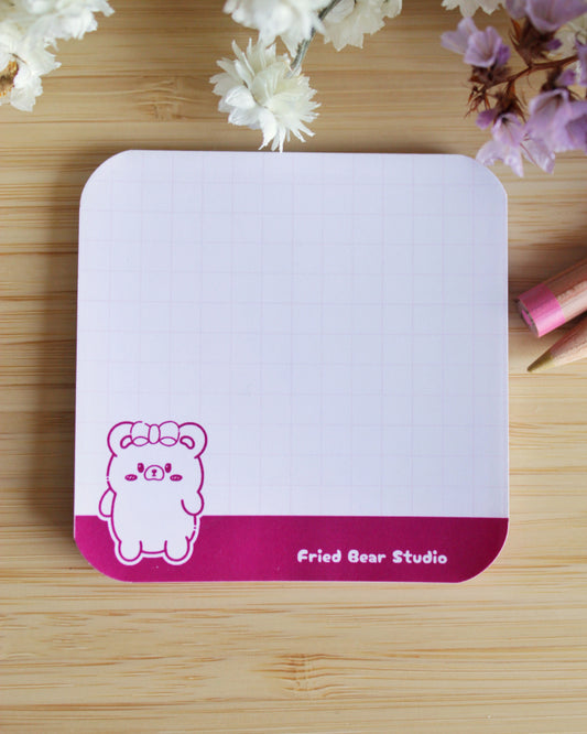 Memo Pad — Tofu Bear — Outline Pink